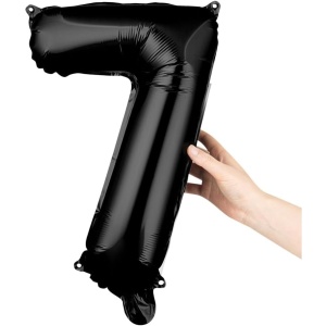 Balon din Folie Metalizata Flippy, Figurina Cifra, Tema Aniversare 40 cm, Ambalaj Individual, Pai inclus, Umflare cu Aer sau Heliu, Negru, Cifra 7 - Img 6