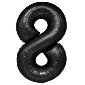 Balon din Folie Metalizata Flippy, Figurina Cifra, Tema Aniversare 40 cm, Ambalaj Individual, Pai inclus, Umflare cu Aer sau Heliu, Negru, Cifra 8 - Img 8