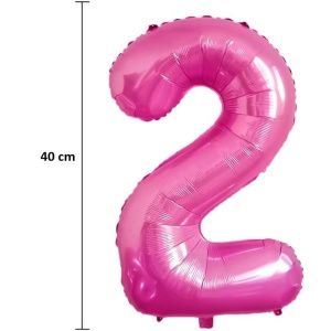 Balon din Folie Metalizata Flippy, Figurina Cifra, Tema Aniversare 40 cm, Ambalaj Individual, Pai inclus, Umflare cu Aer sau Heliu, Roz, Cifra 2 - Img 2