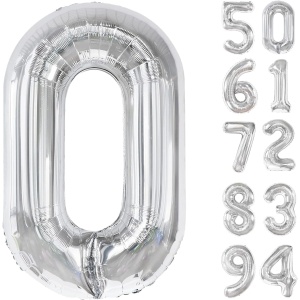 Balon din Folie Metalizata, Flippy, Figurina Cifra, Tema Aniversare 40 cm, Ambalaj Individual, Pai inclus, Umflare cu Aer sau Heliu, Argintiu, Cifra 0 - Img 8