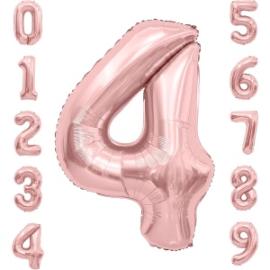 Balon din Folie Metalizata Flippy, Figurina Cifra, Tema Aniversare 40 cm, Ambalaj Individual, Pai inclus, Umflare cu Aer sau Heliu, Rose Gold, Cifra 4 - Img 6