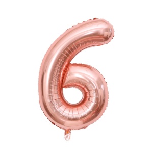 Balon din Folie Metalizata Flippy, Figurina Cifra, Tema Aniversare 40 cm, Ambalaj Individual, Pai inclus, Umflare cu Aer sau Heliu, Roz Gold, Cifra 6 - Img 3