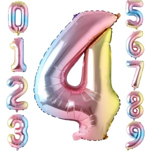 Balon din Folie Metalizata Flippy, Figurina Cifra, Tema Aniversare 40 cm, Ambalaj Individual, Pai inclus, Umflare cu Aer sau Heliu, Multicolor, Cifra 4 - Img 3