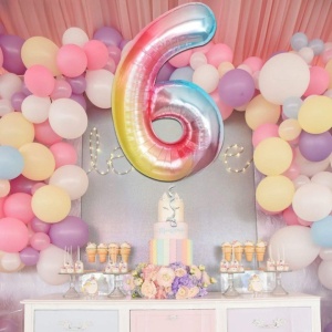 Balon din Folie Metalizata Flippy, Figurina Cifra, Tema Aniversare 40 cm, Ambalaj Individual, Pai inclus, Umflare cu Aer sau Heliu, Multicolor, Cifra 6 - Img 2