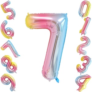Balon din Folie Metalizata Flippy, Figurina Cifra, Tema Aniversare 40 cm, Ambalaj Individual, Pai inclus, Umflare cu Aer sau Heliu, Multicolor, Cifra 7 - Img 5