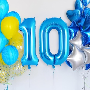 Balon din Folie Metalizata, Flippy, Figurina Cifra, Tema Aniversare 40 cm, Ambalaj Individual, Pai inclus, Umflare cu Aer sau Heliu, Albastru, Cifra 0 - Img 4