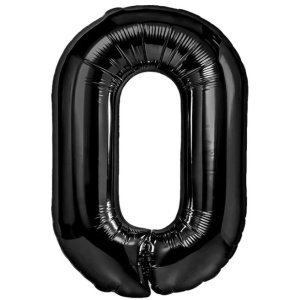 Balon din Folie Metalizata, Flippy, Figurina Cifra, Tema Aniversare 40 cm, Ambalaj Individual, Pai inclus, Umflare cu Aer sau Heliu, Negru, Cifra 0 - Img 1