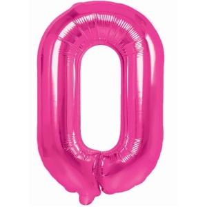 Balon din Folie Metalizata Flippy, Figurina Cifra, Tema Aniversare 40 cm, Ambalaj Individual, Pai inclus, Umflare cu Aer sau Heliu, Roz, Cifra 0 - Img 1