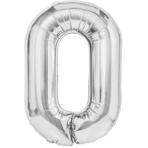 Balon din Folie Metalizata, Flippy, Figurina Cifra, Tema Aniversare 40 cm, Ambalaj Individual, Pai inclus, Umflare cu Aer sau Heliu, Argintiu, Cifra 0 - Img 1