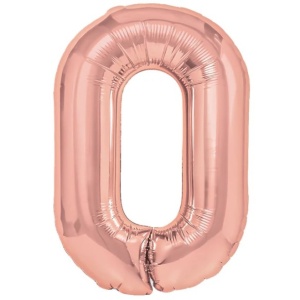 Balon din Folie Metalizata Flippy, Figurina Cifra, Tema Aniversare 40 cm, Ambalaj Individual, Pai inclus, Umflare cu Aer sau Heliu, Rose Gold, Cifra 0 - Img 1