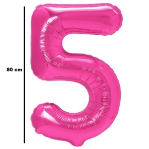 Balon din Folie Metalizata Flippy, Figurina Cifra, Tema Aniversare 80 cm, Ambalaj Individual, Pai inclus, Umflare cu Aer sau Heliu, Roz, Cifra 5 - Img 2