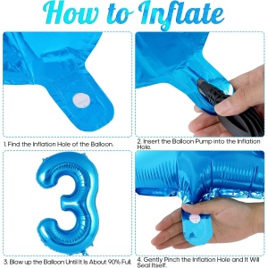 Balon din Folie Metalizata, Flippy, Figurina Cifra, Tema Aniversare 80 cm, Ambalaj Individual, Pai inclus, Umflare cu Aer sau Heliu, Albastru, Cifra 3 - Img 4