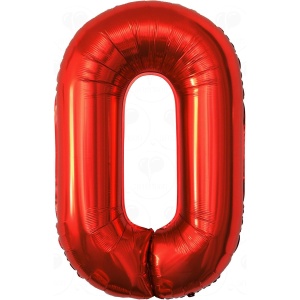 Balon din Folie Metalizata Flippy, Figurina Cifra, Tema Aniversare 80 cm, Ambalaj Individual, Pai inclus, Umflare cu Aer sau Heliu, Rosu, Cifra 0 - Img 1