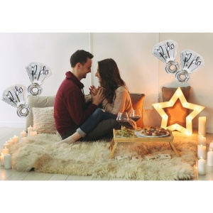 Balon din Folie Metalizata, Flippy, Figurina Inel de Logodna, Model Diamant, Tema Nunta, 60 cm, Ambalaj Individual, Pai Inclus, Umflare cu Aer sau Heliu, Alb - Img 5