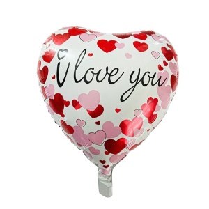 Balon din Folie Metalizata, Flippy, Figurina Inimioara, Model I LOVE YOU, Tematica Iubire, 45 cm, Ambalaj Individual, Pai Inclus, Umflare cu Aer sau Heliu, Rosu - Img 1