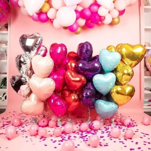 Balon din Folie Metalizata, Flippy, Figurina Inimioara, Model Simplu, Tematica Iubire, 40 cm, Ambalaj Individual, Pai Inclus, Umflare cu Aer sau Heliu, Roz - Img 5