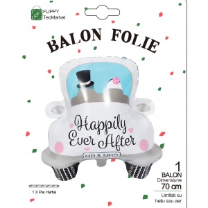 Balon din Folie Metalizata, Flippy, Figurina Masina, Model Nunta Happily Ever After, Tema Nunta, 60 x 63 cm, Ambalaj Individual, Pai Inclus, Umflare cu Aer sau Heliu, Alb - Img 8