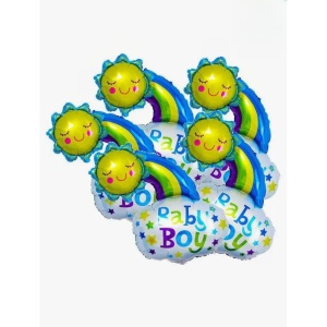 Balon din Folie Metalizata, Flippy, Figurina Soare si Nor, Tema Botez, 60x53 cm, Ambalaj Individual, Pai Inclus, Umflare cu Aer sau Heliu, Albastru - Img 3