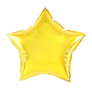 Balon din Folie Metalizata, Flippy, Figurina Stea, Model Simplu, Tematica Aniversare, 40 cm, Ambalaj Individual, Pai Inclus, Umflare cu Aer sau Heliu, Auriu - Img 1