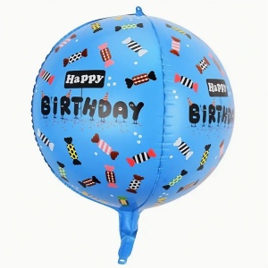 Balon din Folie Metalizata, Flippy, Figurine 4D, Model Happy Birthday, Tematica Aniversara Bombonele, 63x24 cm, Ambalaj Individual, Pai Inclus, Umflare cu Aer sau Heliu, Albastru - Img 3