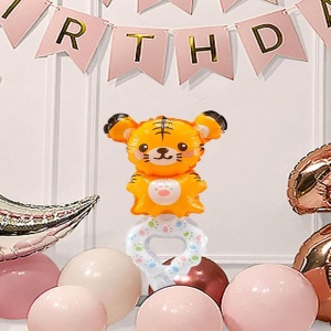 Balon din Folie Metalizata, Flippy, Figurine Animalute, Tip Bratara, Model Tigru, 17x34 cm, Ambalaj Individual, Pai Inclus, Umflare cu Aer sau Heliu, Maro - Img 4