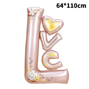 Balon din Folie Metalizata, Flippy, Figurine, Model LOVE, Tematica Iubire, 110x64 cm, Ambalaj Individual, Pai Inclus, Umflare cu Aer sau Heliu, Roz Deschis - Img 2