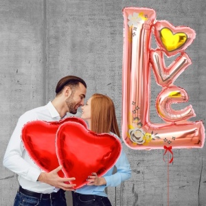 Balon din Folie Metalizata, Flippy, Figurine, Model LOVE, Tematica Iubire, 110x64 cm, Ambalaj Individual, Pai Inclus, Umflare cu Aer sau Heliu, Roz - Img 8
