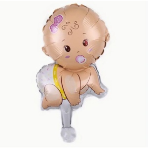 Balon din Folie Metalizata, Flippy, Mini Figurina, Model Bebelus Fetita, Tematica Gender Reveal, 45x25 cm, Ambalaj Individual, Pai Inclus, Umflare cu Aer sau Heliu, Multicolor - Img 5