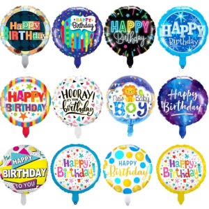 Balon din Folie Metalizata, Flippy, Mini Figurina Rotunda, Model Cer Instelat, Happy Birthday, Tematica Aniversare, 45 cm, Ambalaj Individual, Pai Inclus, Umflare cu Aer sau Heliu, Multicolor - Img 3