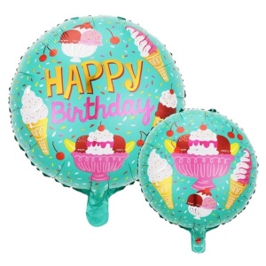Balon din Folie Metalizata, Flippy, Mini Figurina Rotunda, Model Inghetata, Happy Birthday, Tematica Aniversare, 45 cm, Ambalaj Individual, Pai Inclus, Umflare cu Aer sau Heliu, Verde - Img 2