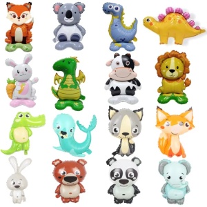 Balon din Folie Metalizata, Flippy, Mini Figurine Animalute, Model Koala, Tematica Aniversare, 38x58 cm, Ambalaj Individual, Pai Inclus, Umflare cu Aer sau Heliu, Multicolor - Img 7