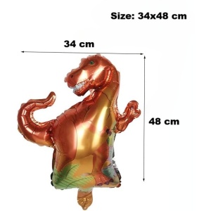 Balon din Folie Metalizata, Flippy, Mini Figurine Dinozauri, Model T-Rex, Tematica Aniversare, 48x34 cm, Ambalaj Individual, Pai Inclus, Umflare cu Aer sau Heliu, Multicolor - Img 3
