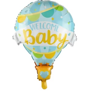 Balon din Folie Metalizata, Flippy, Mini Figurine, Model Balon cu Aer Cald Baietel, Tematica Welcome Baby, 80x62 cm, Ambalaj Individual, Pai Inclus, Umflare cu Aer sau Heliu, Albastru - Img 6