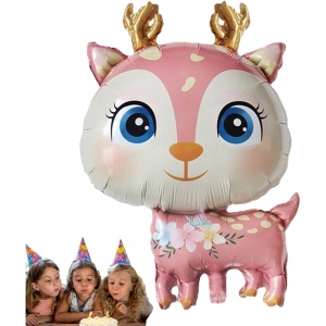 Balon din Folie Metalizata, Flippy, Mini Figurine, Model Cerb, Tematica Aniversare, 49x74.5 cm, Ambalaj Individual, Pai Inclus, Umflare cu Aer sau Heliu, Roz - Img 5