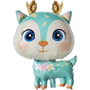 Balon din Folie Metalizata, Flippy, Mini Figurine, Model Cerb, Tematica Aniversare, 49x74.5 cm, Ambalaj Individual, Pai Inclus, Umflare cu Aer sau Heliu, Albastru - Img 3
