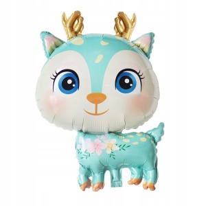 Balon din Folie Metalizata, Flippy, Mini Figurine, Model Cerb, Tematica Aniversare, 49x74.5 cm, Ambalaj Individual, Pai Inclus, Umflare cu Aer sau Heliu, Albastru - Img 1
