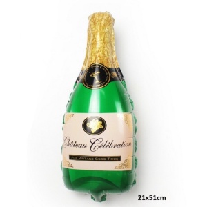 Balon din Folie Metalizata, Flippy, Mini Figurine, Model Sticla de Sampanie, 21x51 cm, Ambalaj Individual, Pai Inclus, Umflare cu Aer sau Heliu, Verde - Img 3