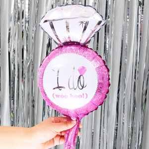 Balon din Folie Metalizata, Flippy, Mini Figurine Nunta, Model Inel de Logodna, Tematica Cerere in Casatorie, 46x23 cm, Ambalaj Individual, Pai Inclus, Umflare cu Aer sau Heliu, Roz - Img 2