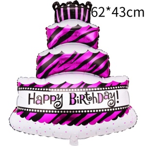 Balon din Folie Metalizata, Flippy, Model Tort cu 4 Straturi, Balon Aniversar, Model Happy Birthday, 62x43 cm, Ambalaj Individual, Pai inclus, Umflare cu Aer sau Heliu, Mov - Img 2