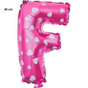 Balon Folie Metalizata Litera F, Flippy, 40 cm, Cu Imprimeu Inimioare, Umflati cu Heliu sau Aer, Ambalaj Individual, Pai inclus, Roz - Img 2