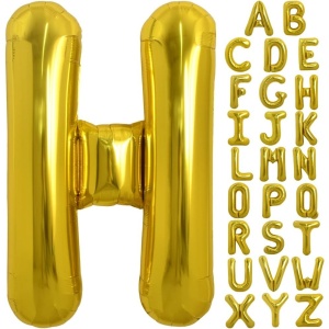 Balon Folie Metalizata Litera H, Flippy, 40 cm, Umflati cu Heliu sau Aer, Ambalaj Individual, Pai inclus, Auriu - Img 3