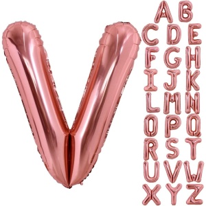 Balon Folie Metalizata Litera V, Flippy, 80 cm, Umflati cu Heliu sau Aer, Ambalaj Individual, Pai inclus, Rose Gold - Img 4