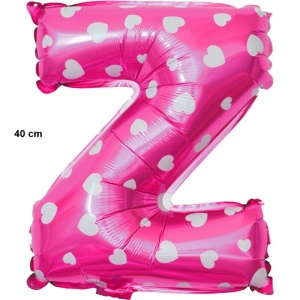 Balon Folie Metalizata Litera Z, Flippy, 40 cm, Cu Imprimeu Inimioare, Umflati cu Heliu sau Aer, Ambalaj Individual, Pai inclus, Roz - Img 2