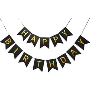 Banner Happy Birthday 100x200 cm, Flippy, Dimensiune Stegulet 11.5x16.5 cm, Rola de Ata Inclusa, Negru - Img 1