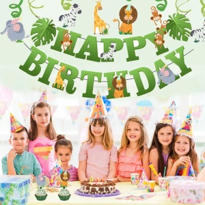 Banner Happy Birthday 100x200 cm, Flippy, Rola de Ata Inclusa, Tematica Jungle, Verde - Img 4