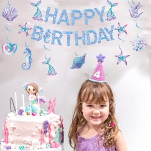 Banner Happy Birthday Sirena, Flippy, Colectia Mermaid, 17 Piese, Multicolor - Img 4