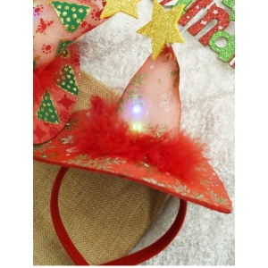 Bentita/cerc tip palarie de Craciun, culoare rosie cu led, marime standard, Flippy - Img 3