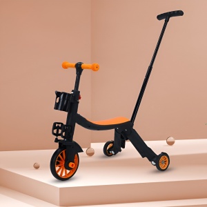 Bicicleta 8 in 1, Flippy, Transformabila, Multifunctionala, Reglare Inaltime, cu Maner de Impingere Detasabil, Tricicleta, Trotineta, 3 Roti, Pedale, Cosulet, 3-6 Ani, Portocaliu - Img 9