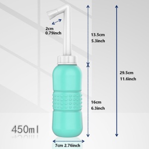 Bideu Portabil pentru Igiena Intima, Flippy, pentru Postpartum/ Postoperator, 450 mL, cu Capac si Husa Galbena, 29.5x7 cm, Culoare Recipient Verde - Img 4