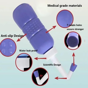 Bideu Portabil pentru Igiena Intima, Flippy, pentru Postpartum/ Postoperator, 450 mL, cu Capac si Husa Galbena, 29.5x7 cm, Culoare Recipient Mov - Img 14